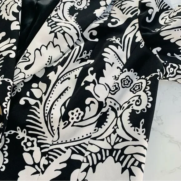 Marciano Black & White Paisley Corset Tie Back Cropped Silk Blazer | Size 4 - Picture 12 of 12